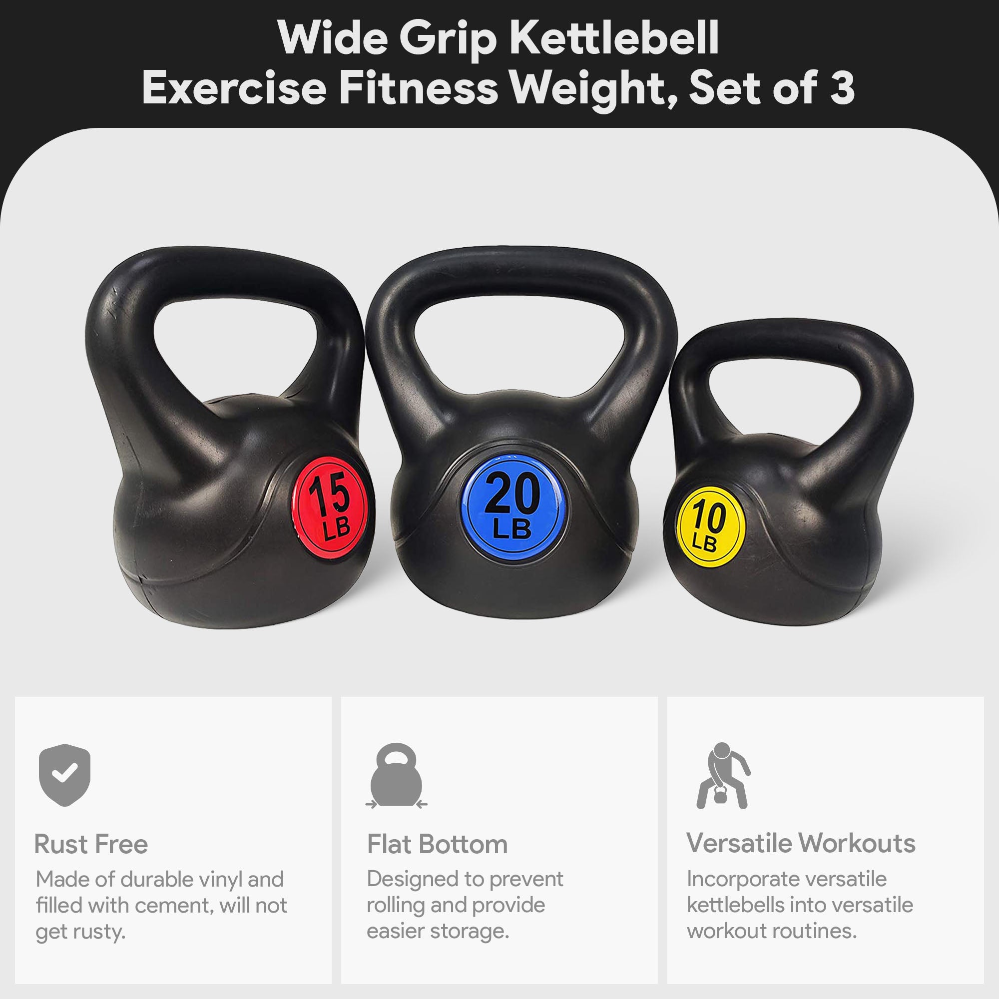 BalanceFrom Kettlebell Fitness Weights, Set of 3, 10, 15, and 20 Pounds (Used) - VMInnovations