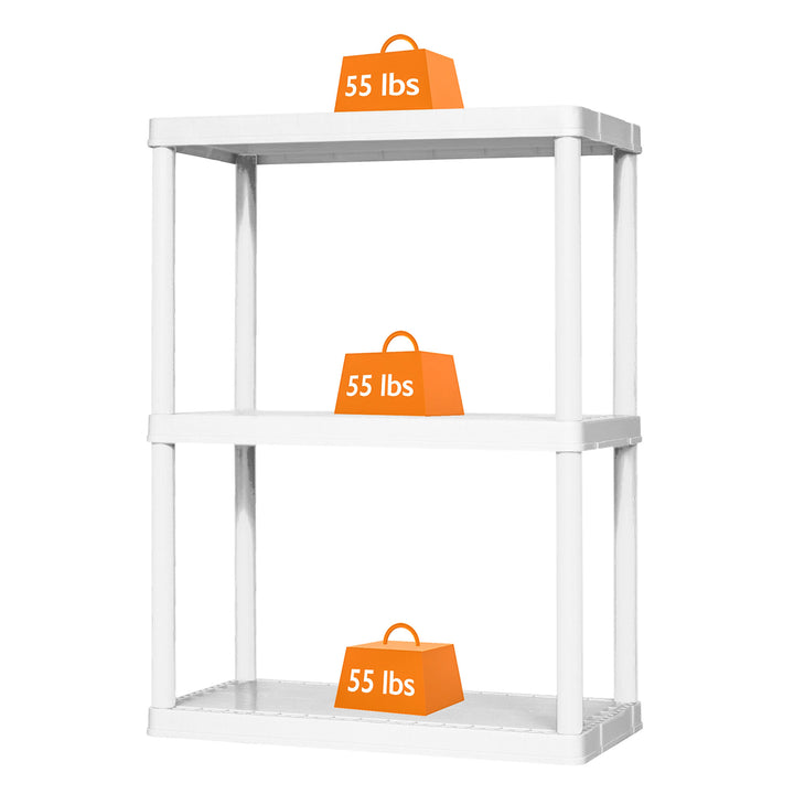 Gracious Living 3 Shelf Fixed Height Light Duty Storage Unit, White (3 Pack)