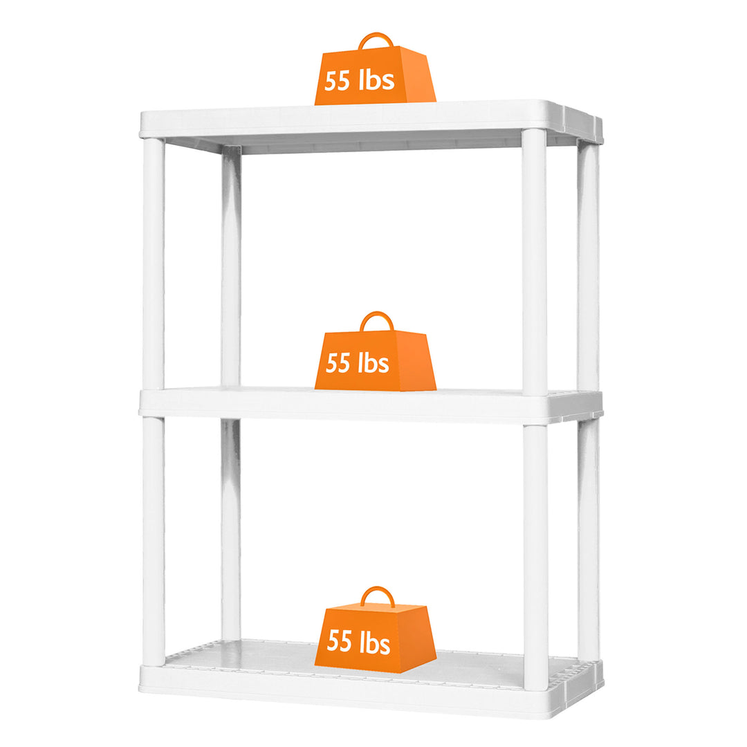 3 Shelf Fixed Height Solid Light Duty Resin Storage Unit, White (Used)