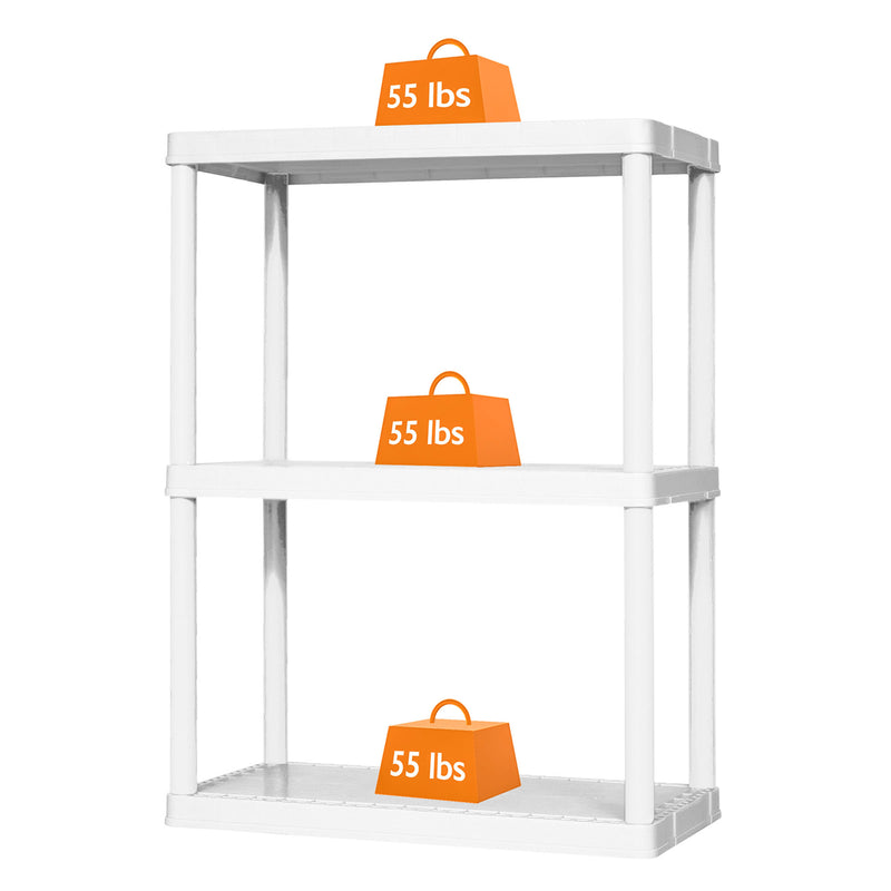 3 Shelf Fixed Height Solid Light Duty Resin Storage Unit, White (Open Box)