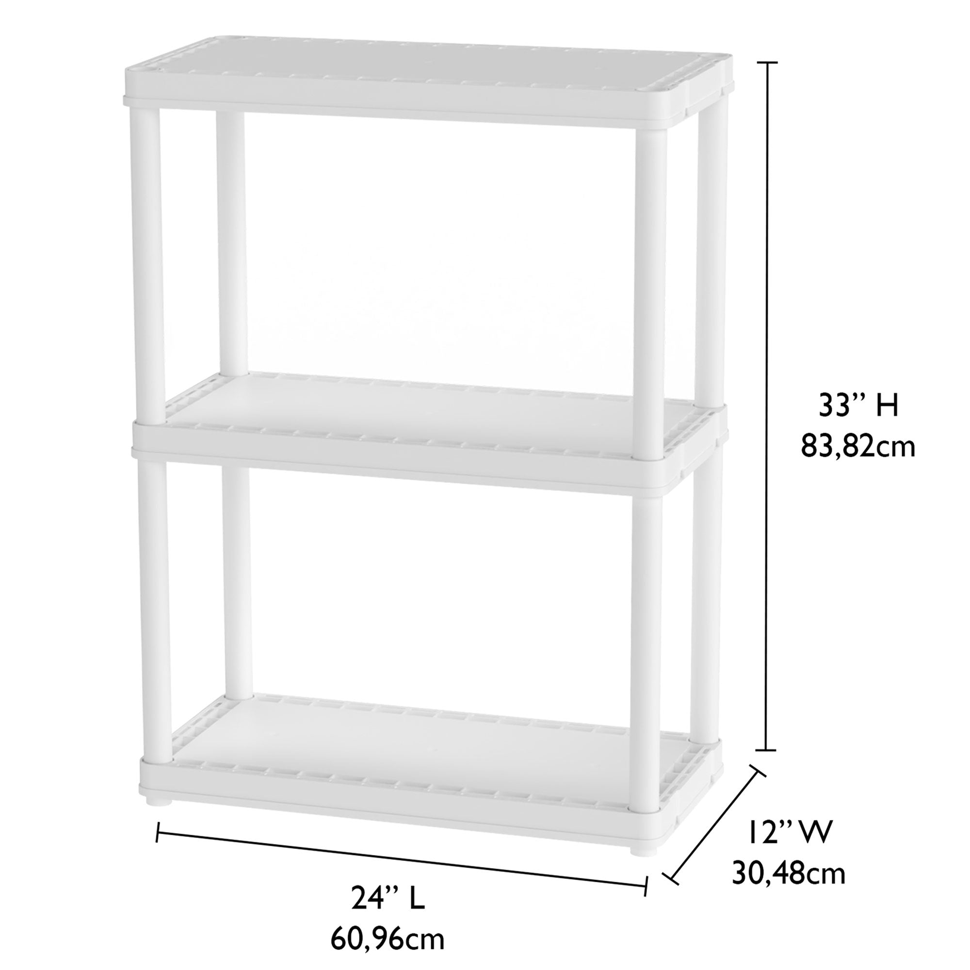 3 Shelf Fixed Height Solid Light Duty Resin Storage Unit, White (Open Box) - VMInnovations