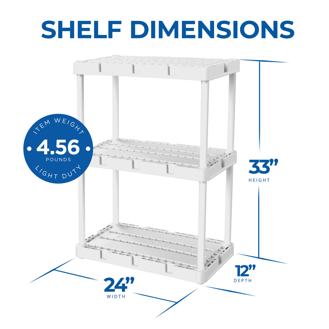 Gracious Living 3 Shelf Knect-A-Shelf Fixed Height Light Duty Storage Unit,White