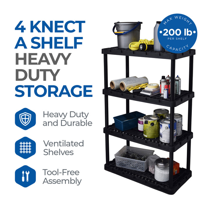 4 Shelf Knect-A-Shelf Ventilated Light Duty Storage Unit, Black (Open Box)