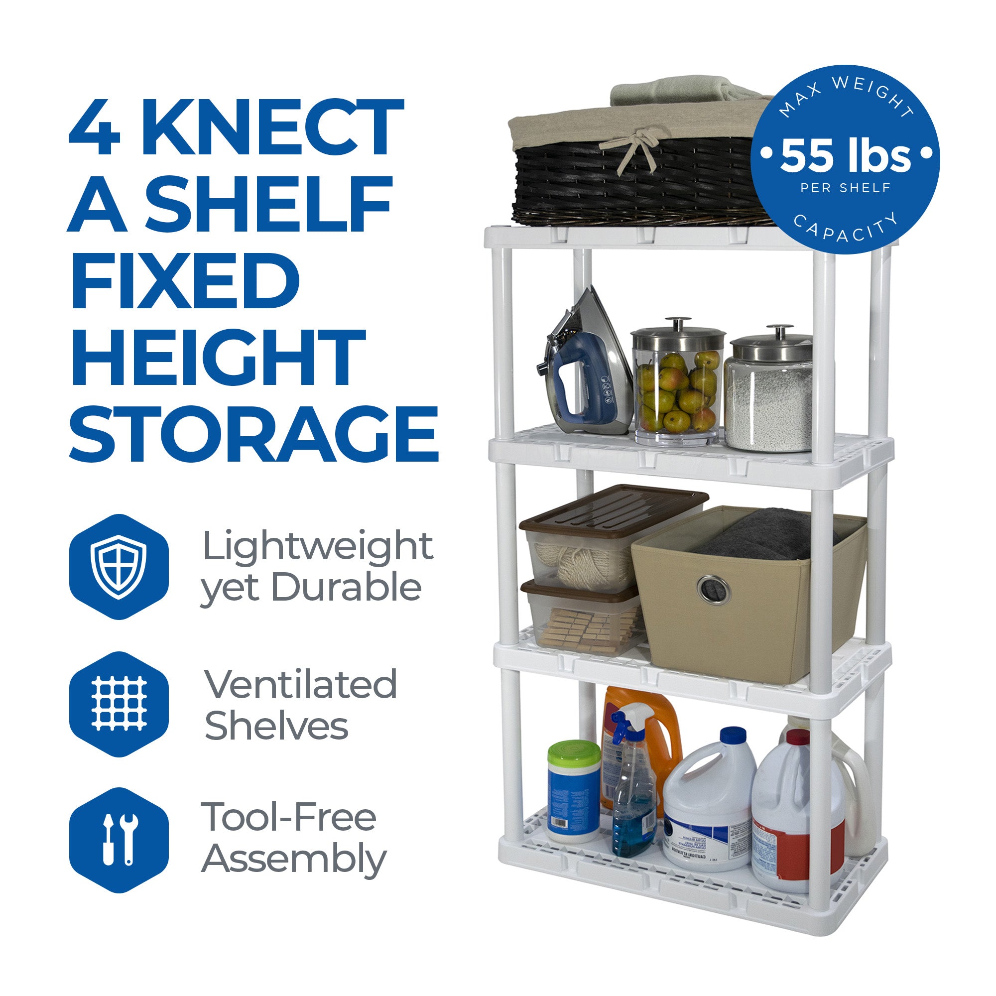 Gracious Living 4 Shelf Knect-A-Shelf Ventilated Storage Unit, White (3 Pack)
