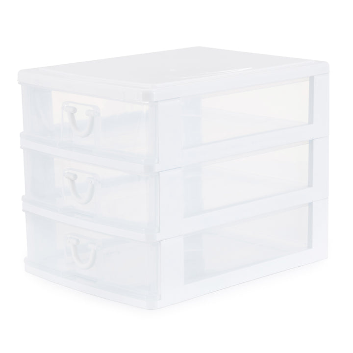 Clear Mini 3 Drawer Desk and Office Organizer with White Finish (Used) - VMInnovations