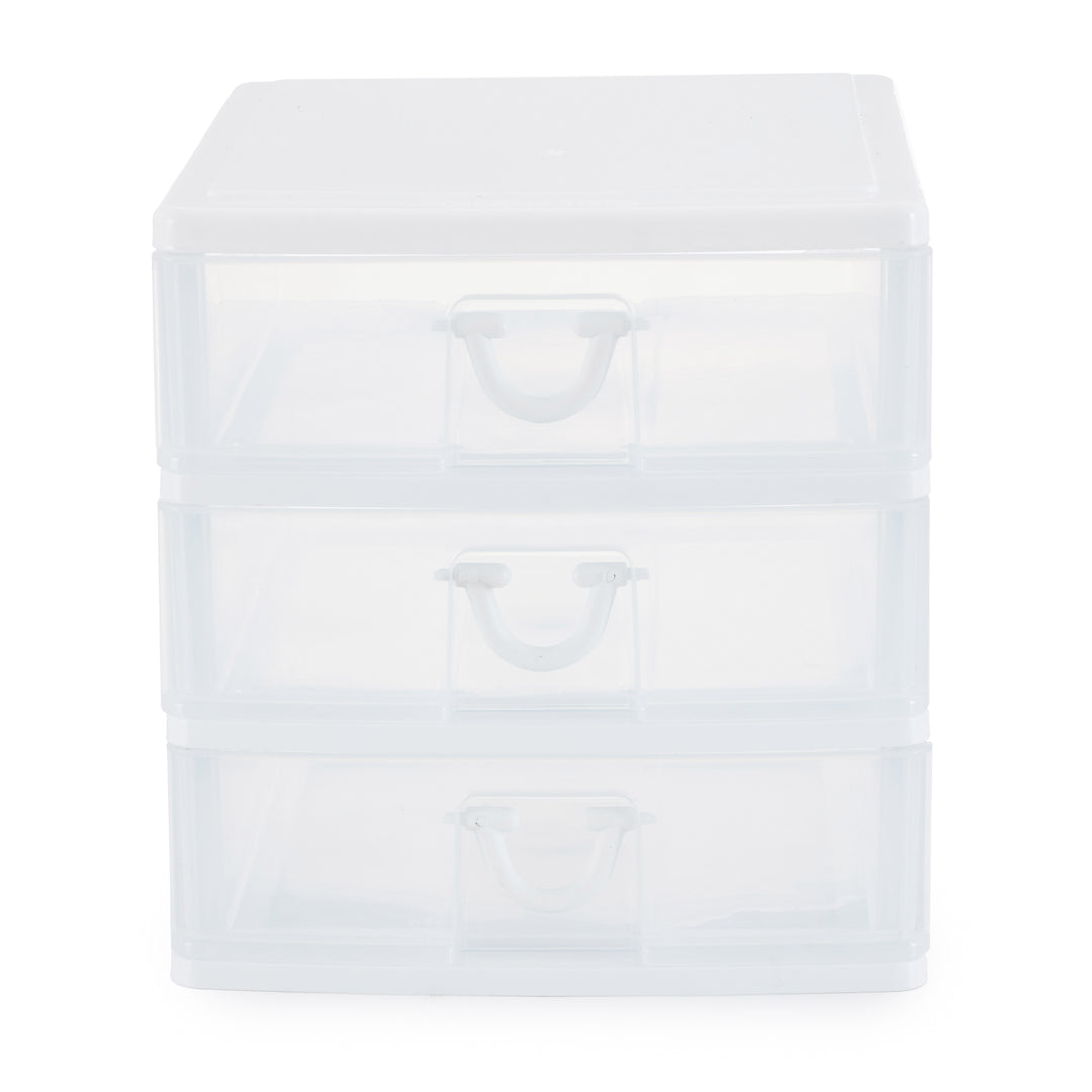 Clear Mini 3 Drawer Desk and Office Organizer with White Finish (Used) - VMInnovations