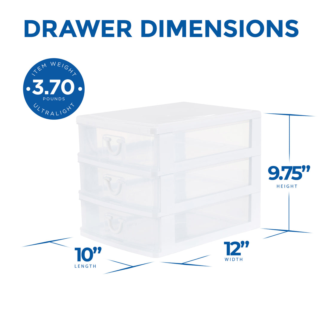 Clear Mini 3 Drawer Desk and Office Organizer with White Finish (Used) - VMInnovations