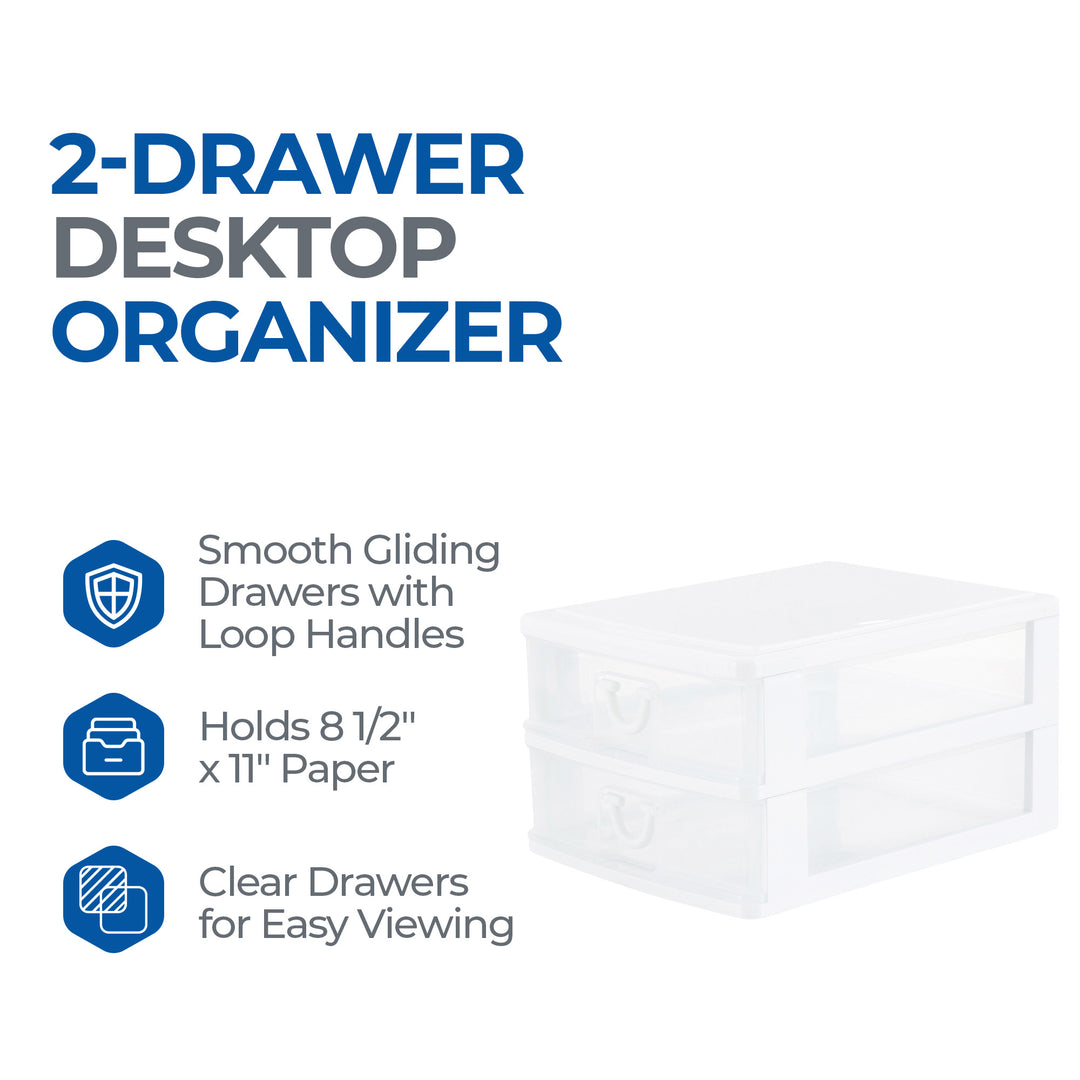 Gracious Living Deluxe 2 Drawer Storage Desktop and Countertop Organizer, White