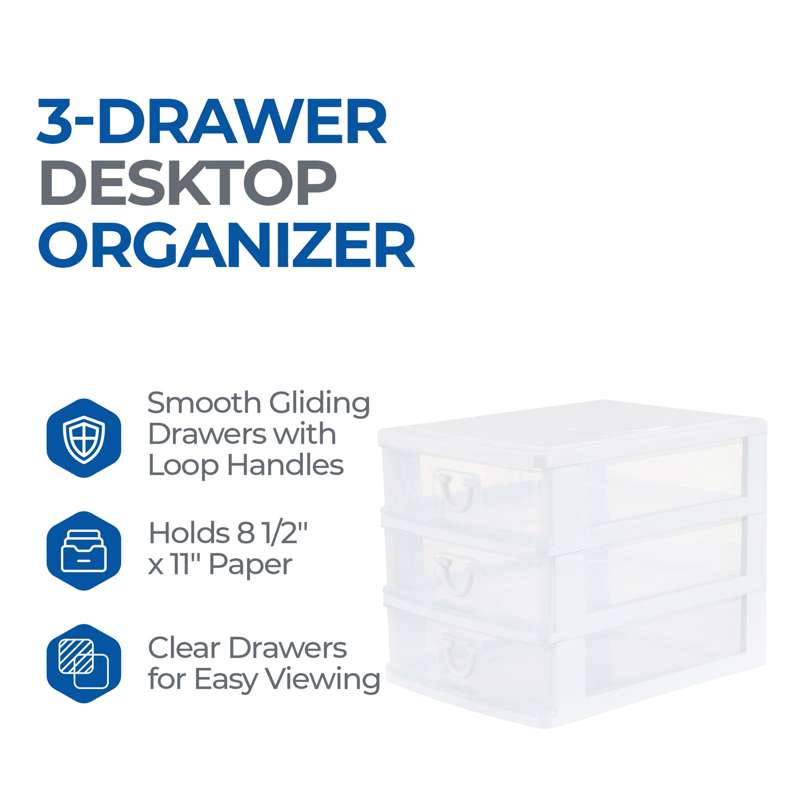 Clear Mini 3 Drawer Desk and Office Organizer with White Finish (Used) - VMInnovations