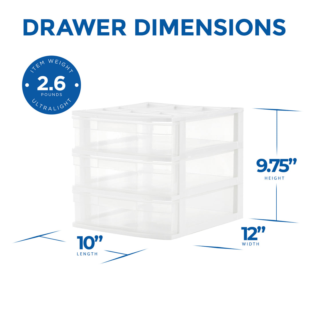 Gracious Living 3 Drawer Desktop Countertop Storage with Organizer Lid, White