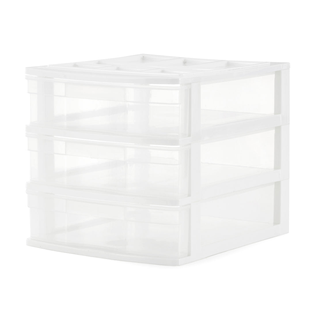 Gracious Living 3 Drawer Desktop Countertop Storage with Organizer Lid, White