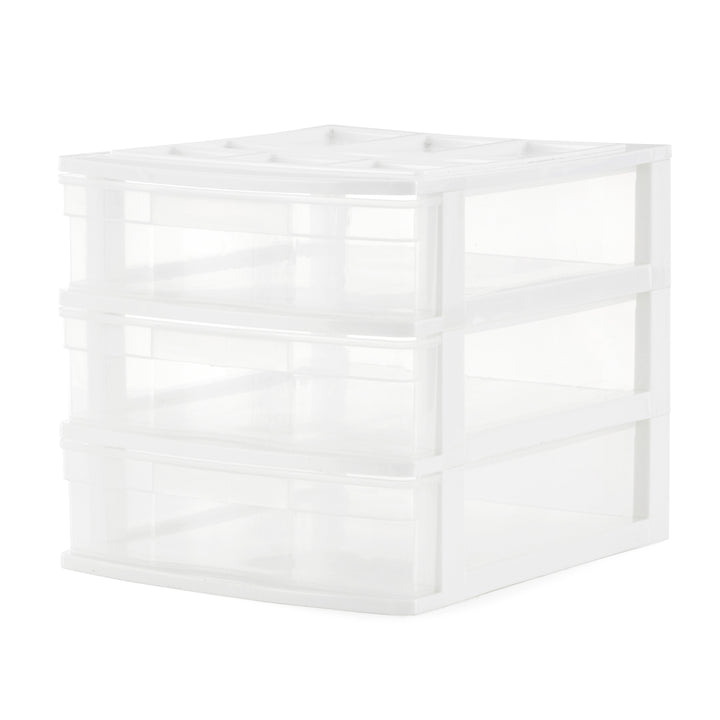 Gracious Living 3 Drawer Desktop Countertop Storage with Organizer Lid, White