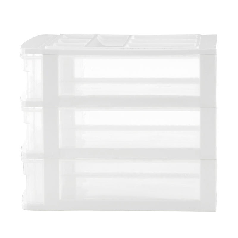 Gracious Living 3 Drawer Desktop Countertop Storage with Organizer Lid, White