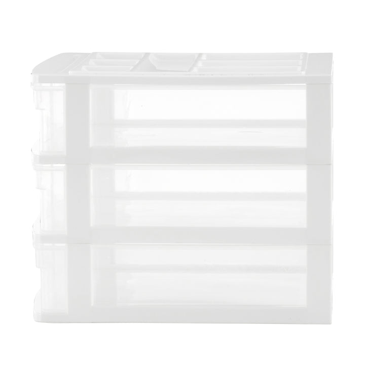 Gracious Living 3 Drawer Desktop Countertop Storage with Organizer Lid, White