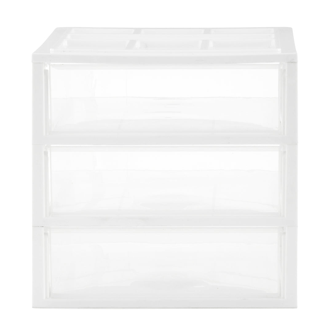 Gracious Living 3 Drawer Desktop Countertop Storage with Organizer Lid, White