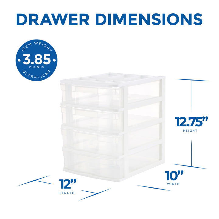 Gracious Living 4 Drawer Desktop Countertop Storage with Organizer Lid, White