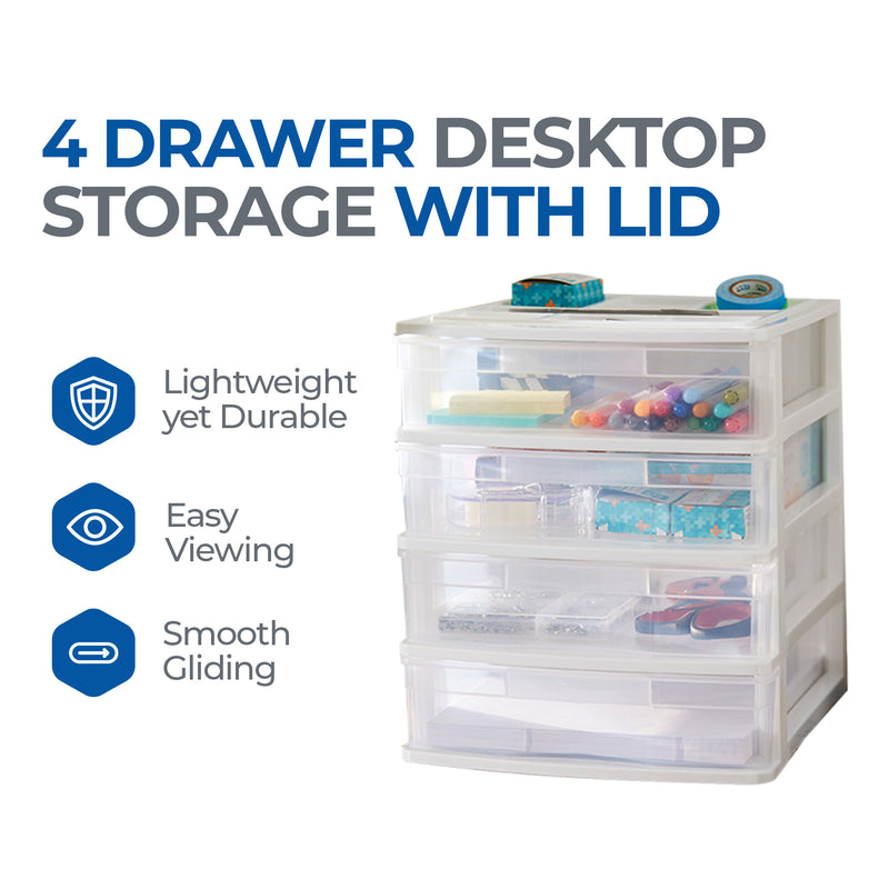 Gracious Living 4 Drawer Desktop Countertop Storage with Organizer Lid, White