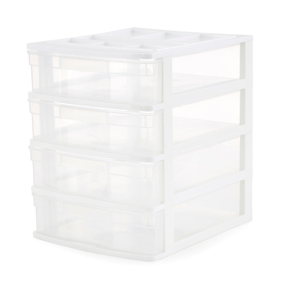 Gracious Living 4 Drawer Desktop Countertop Storage with Organizer Lid, White