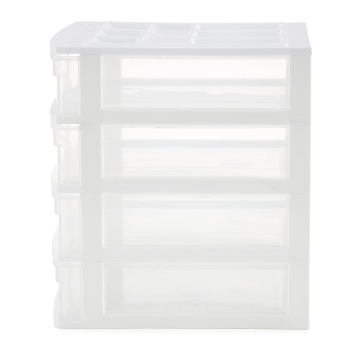 Gracious Living 4 Drawer Desktop Countertop Storage with Organizer Lid, White