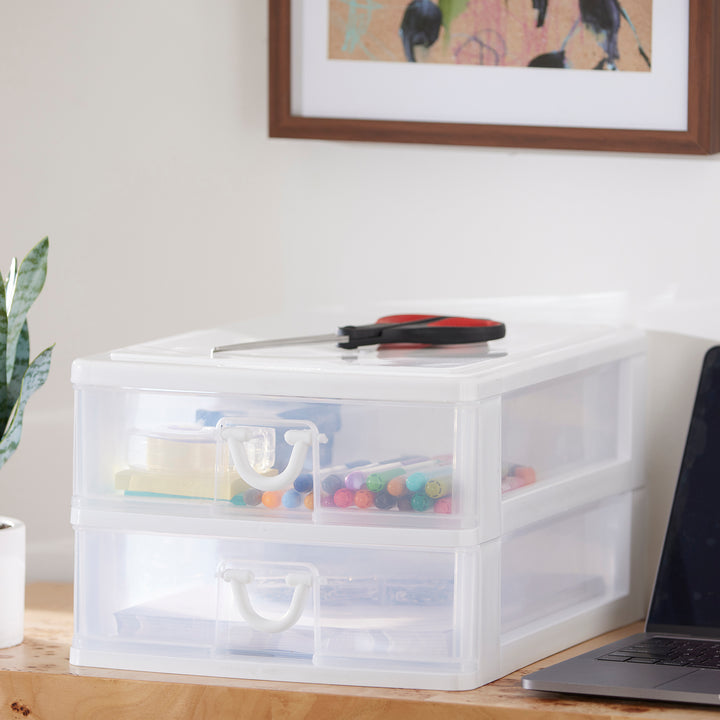 Gracious Living Deluxe 2 Drawer Storage Desktop and Countertop Organizer, White