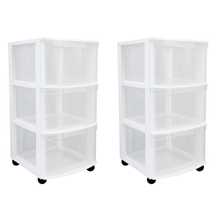 Gracious Living Classic 3 Drawer Organizer Plastic Storage Cart w/Wheels(2 Pack)