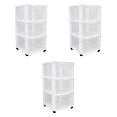 Gracious Living Classic 3 Drawer Organizer Plastic Storage Cart w/Wheels(3 Pack)