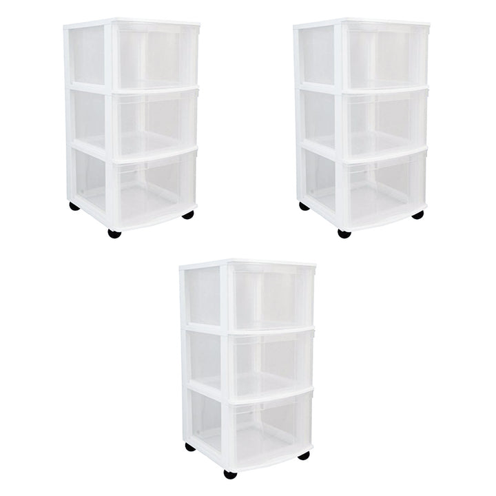 Gracious Living Classic 3 Drawer Organizer Plastic Storage Cart w/Wheels(3 Pack)