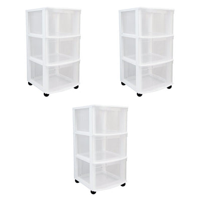 Gracious Living Classic 3 Drawer Organizer Plastic Storage Cart w/Wheels(3 Pack)