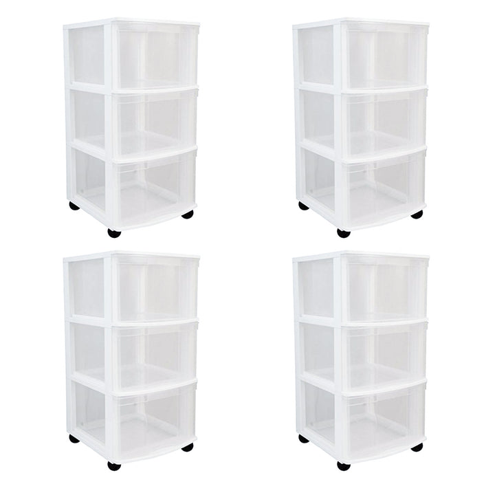 Gracious Living Classic 3 Drawer Organizer Plastic Storage Cart w/Wheels(4 Pack)