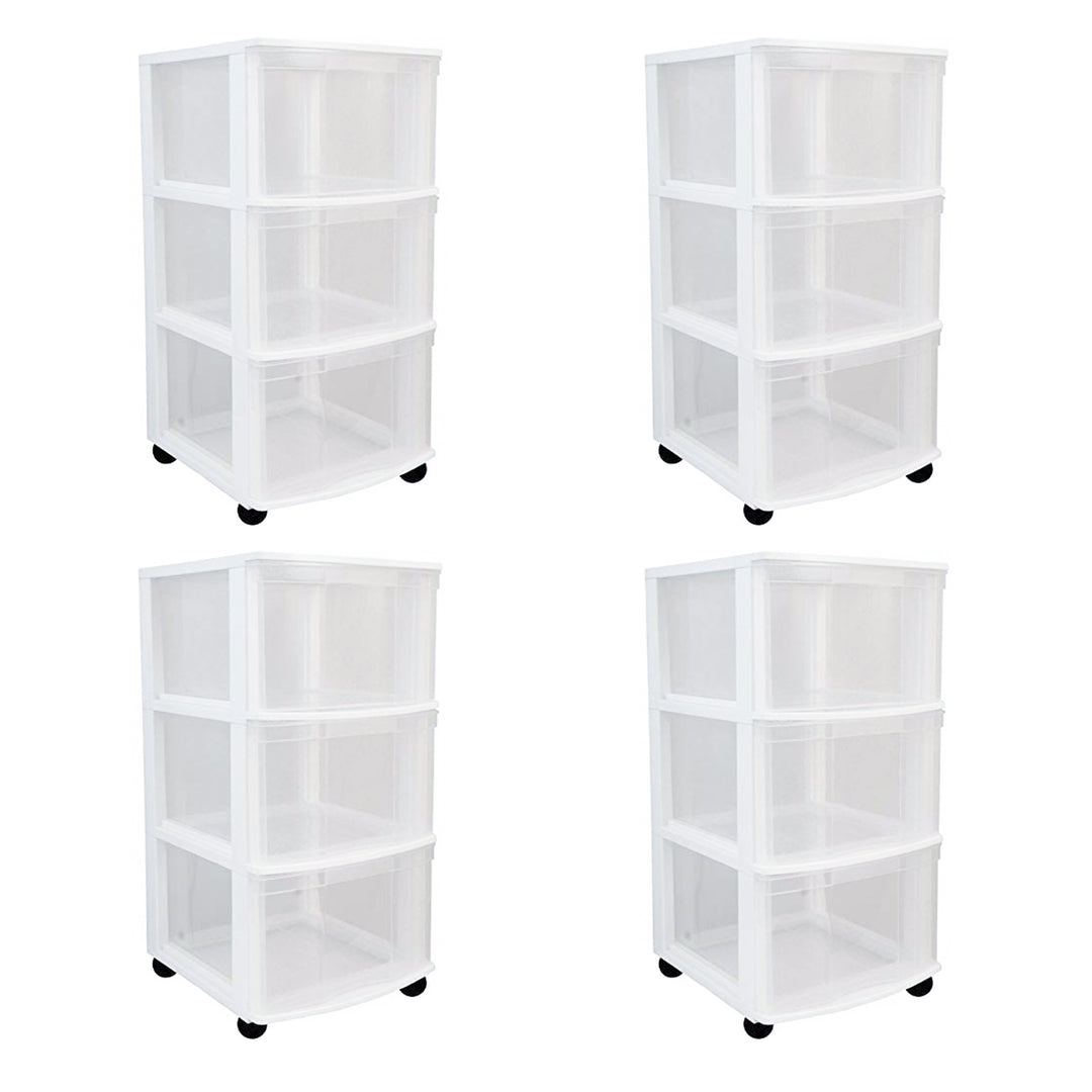 Gracious Living Classic 3 Drawer Organizer Plastic Storage Cart w/Wheels(4 Pack)