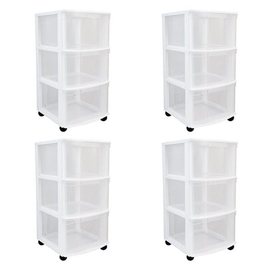 Gracious Living Classic 3 Drawer Organizer Plastic Storage Cart w/Wheels(4 Pack)