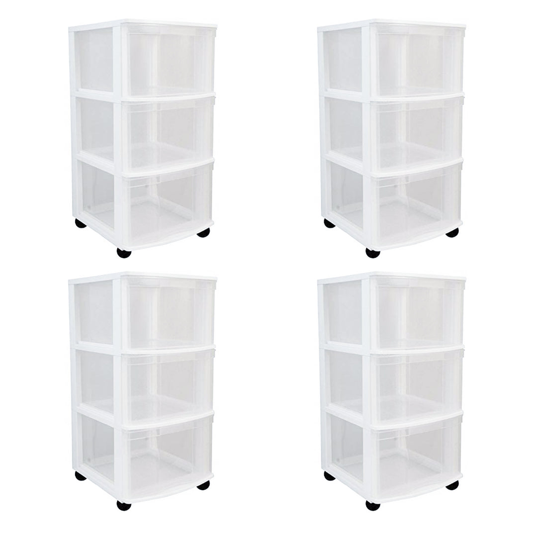 Gracious Living Classic 3 Drawer Organizer Plastic Storage Cart w/Wheels(4 Pack)