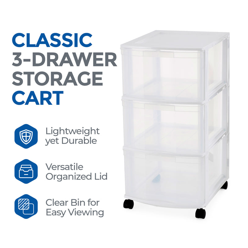 Gracious Living Classic 3 Drawer Organizer Plastic Storage Cart, White(Open Box)