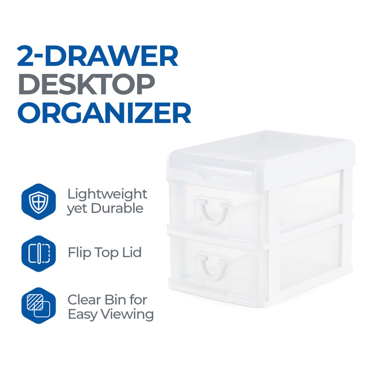 Gracious Living 2-Drawer Desktop and Countertop Organizer Drawer Set, White/Clear 