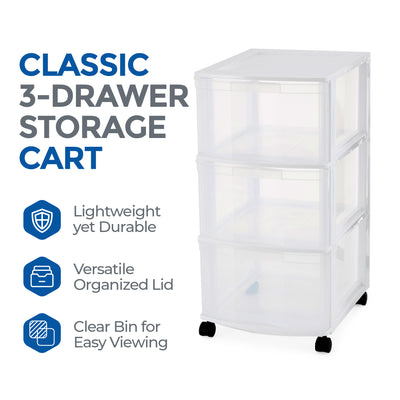 Gracious Living Classic 3 Drawer Organizer Plastic Storage Cart, White (Used)