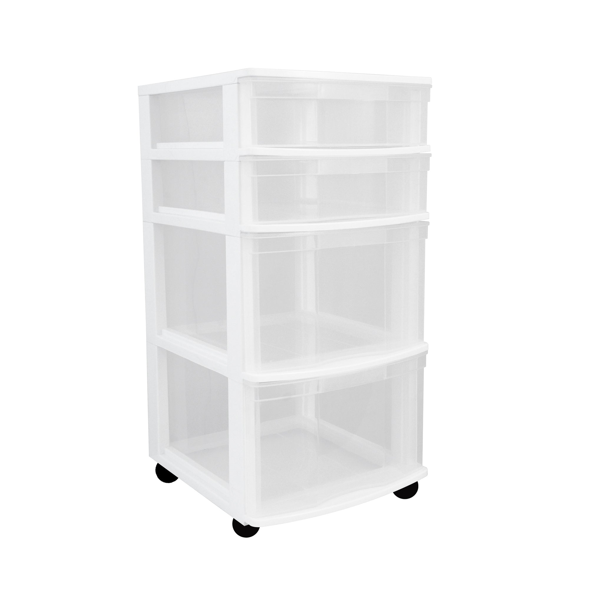 Gracious Living Clear 4 Drawer Storage Chest System w/Casters, White (2 Pack) - VMInnovations