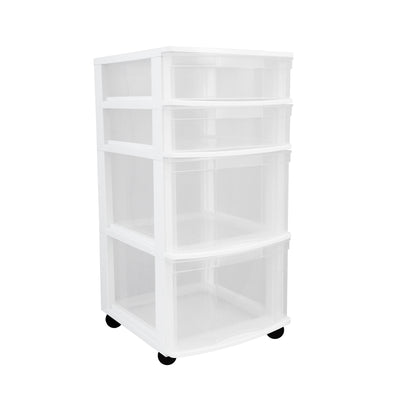 Gracious Living Clear 4 Drawer Storage Chest System w/Casters, White (3 Pack) - VMInnovations