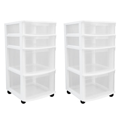 Gracious Living Clear 4 Drawer Storage Chest System w/Casters, White (2 Pack) - VMInnovations