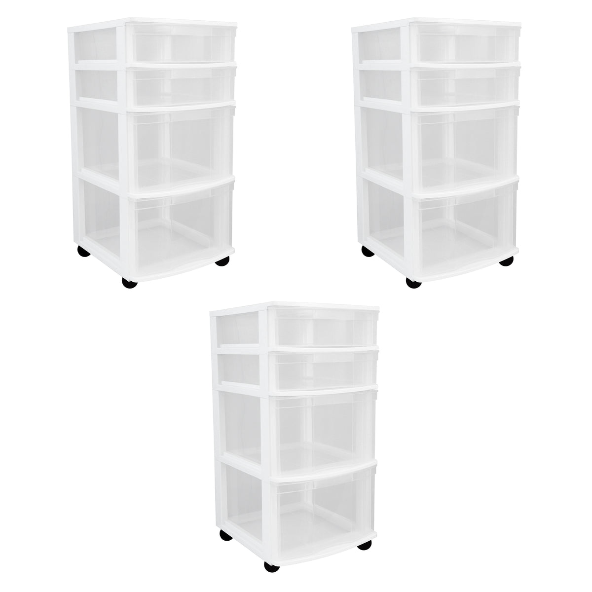 Gracious Living Clear 4 Drawer Storage Chest System w/Casters, White (3 Pack)