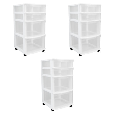 Gracious Living Clear 4 Drawer Storage Chest System w/Casters, White (3 Pack) - VMInnovations