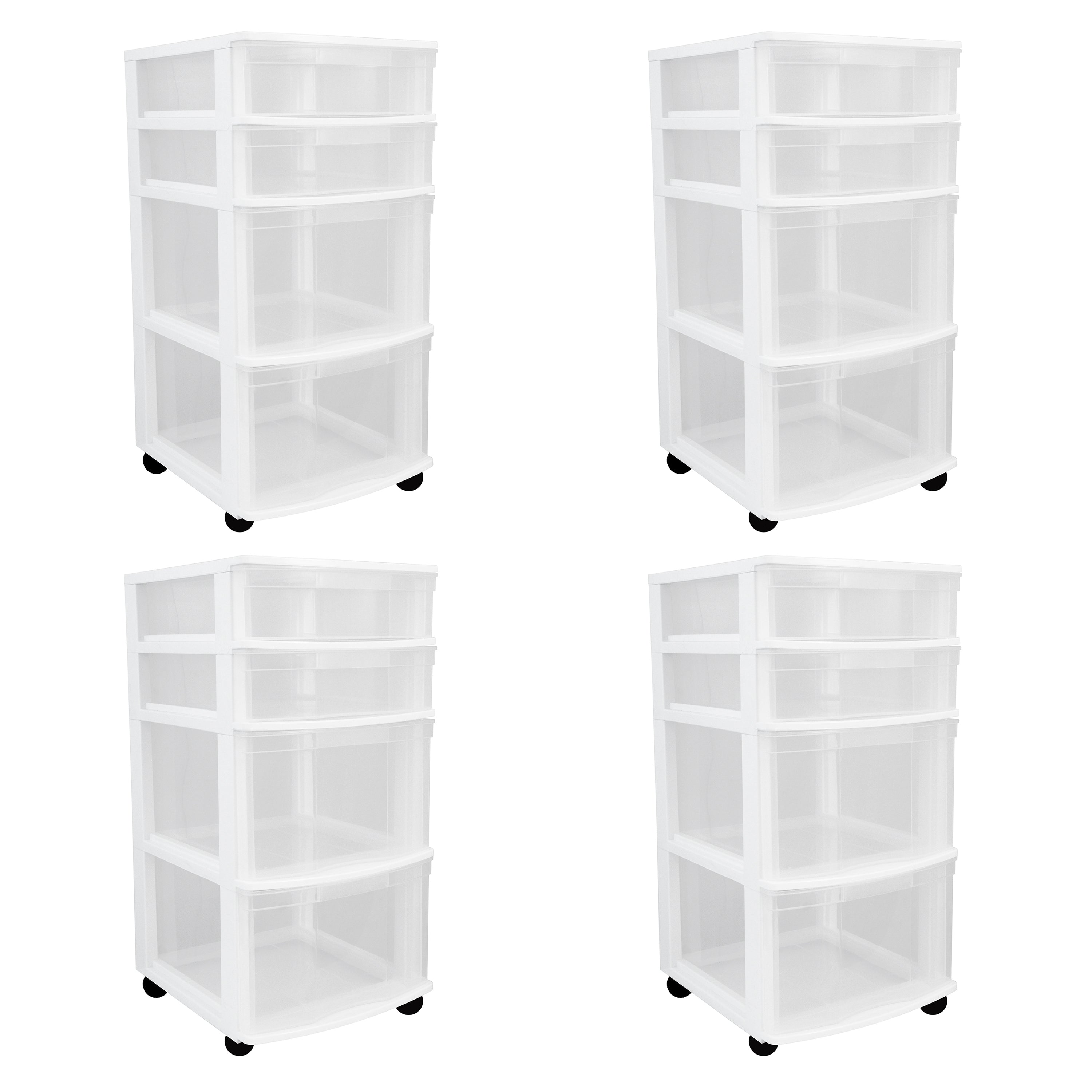 Gracious Living Clear 4 Drawer Storage Chest System w/Casters, White (4 Pack) - VMInnovations