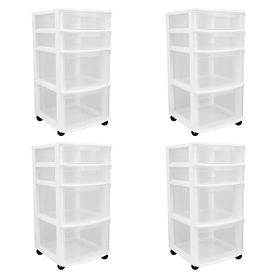 Gracious Living Clear 4 Drawer Storage Chest System w/Casters, White (4 Pack) - VMInnovations