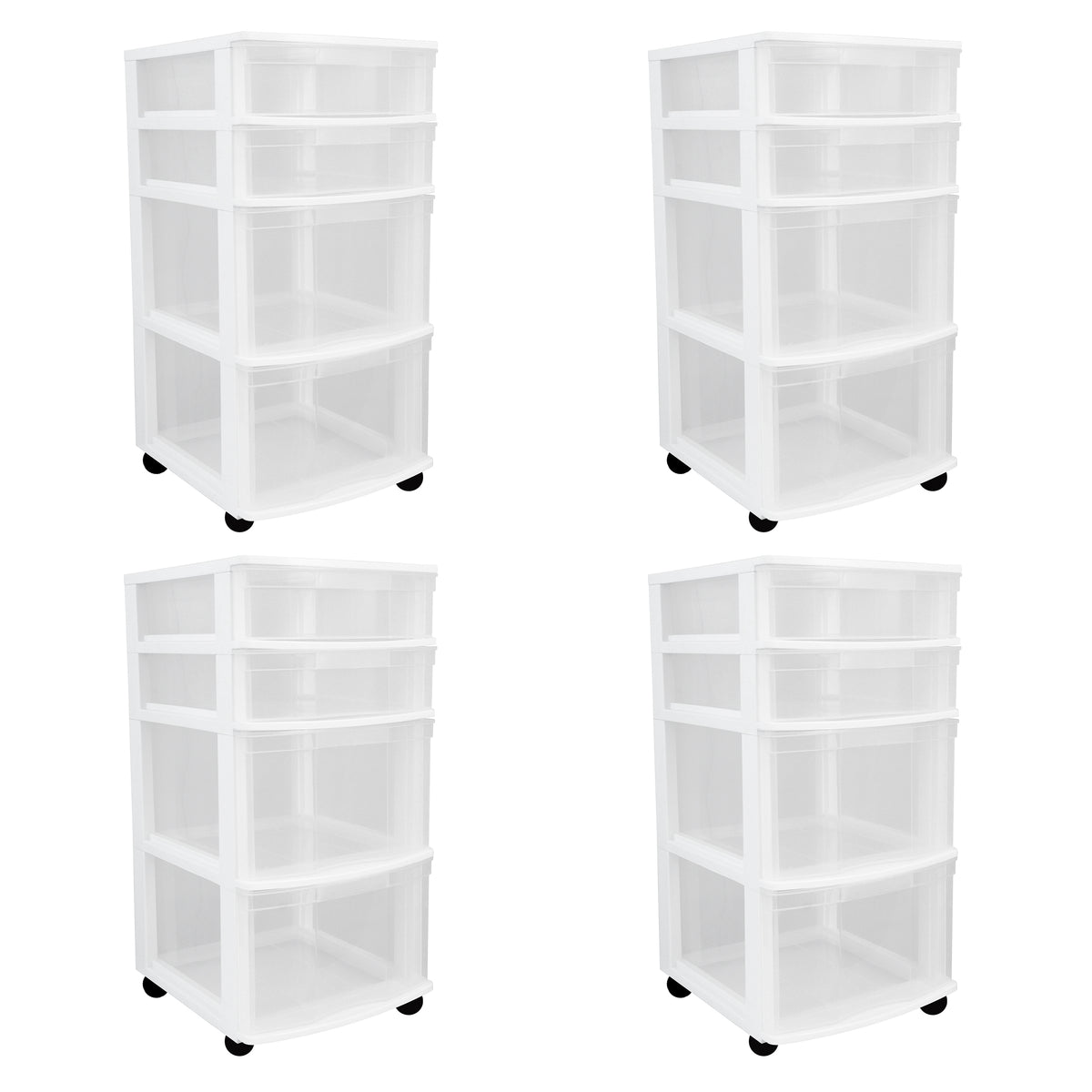 Gracious Living Clear 4 Drawer Storage Chest System w/Casters, White (4 Pack)