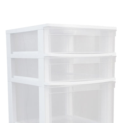 Gracious Living Clear 4 Drawer Storage Chest System w/Casters, White (2 Pack) - VMInnovations