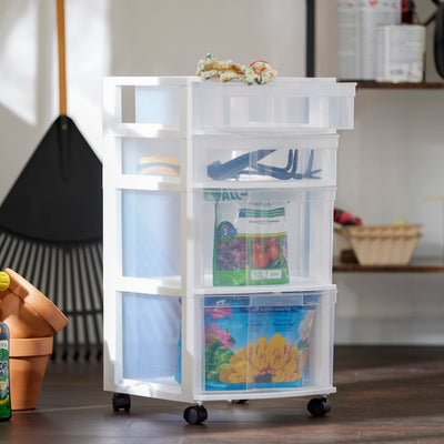 Gracious Living Resin Clear 4 Drawer Storage Chest System with Casters, White