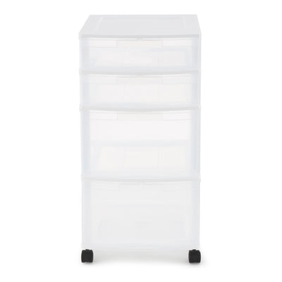 Gracious Living Resin Clear 4 Drawer Storage Chest System with Casters, White
