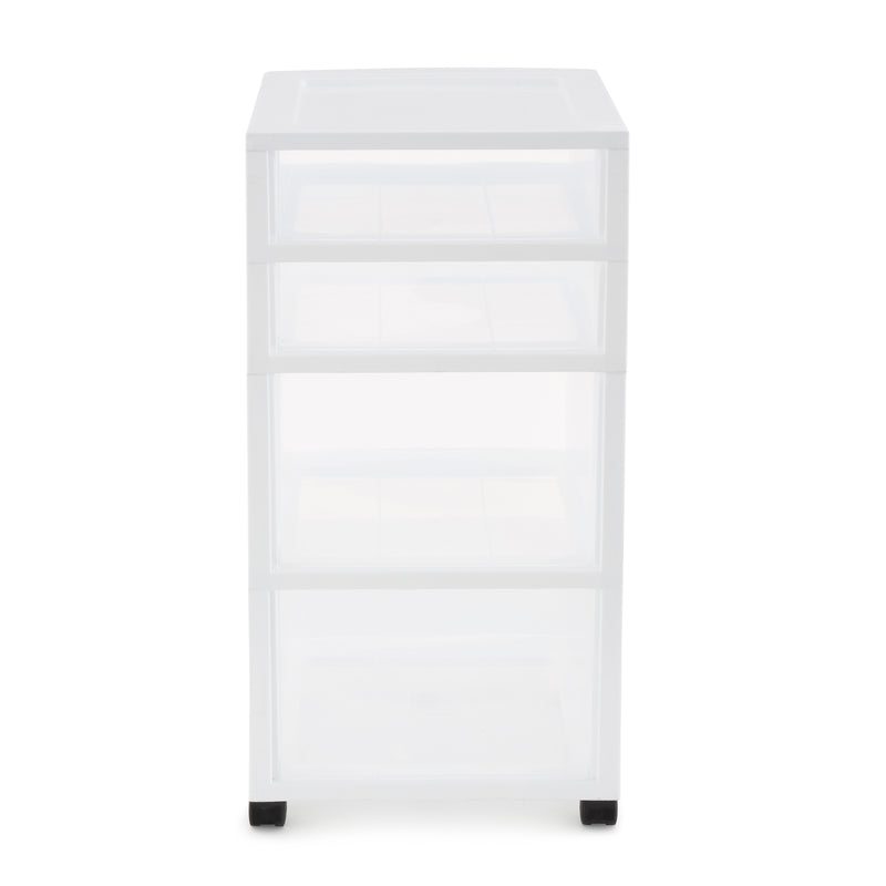 Gracious Living Resin Clear 4 Drawer Storage Chest System with Casters, White