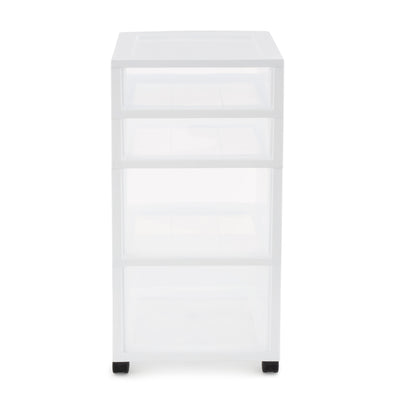 Gracious Living Resin Clear 4 Drawer Storage Chest System with Casters, White