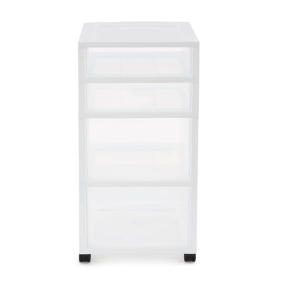 Gracious Living Resin Clear 4 Drawer Storage Chest System with Casters, White - VMInnovations