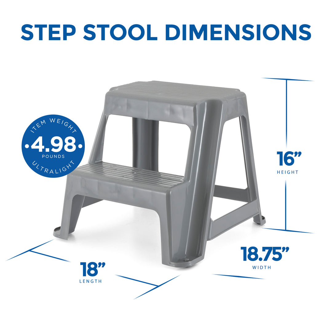 Gracious Living 2 Step Stool with Non Slip Feet, Holds Up to 300lbs, Grey(Used)